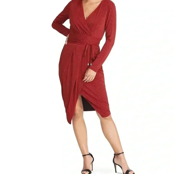 Red Glitter V-Neck Wrap MIDI Dress | RACHEL
Rachel Roy Size Small - Picture 1 of 11